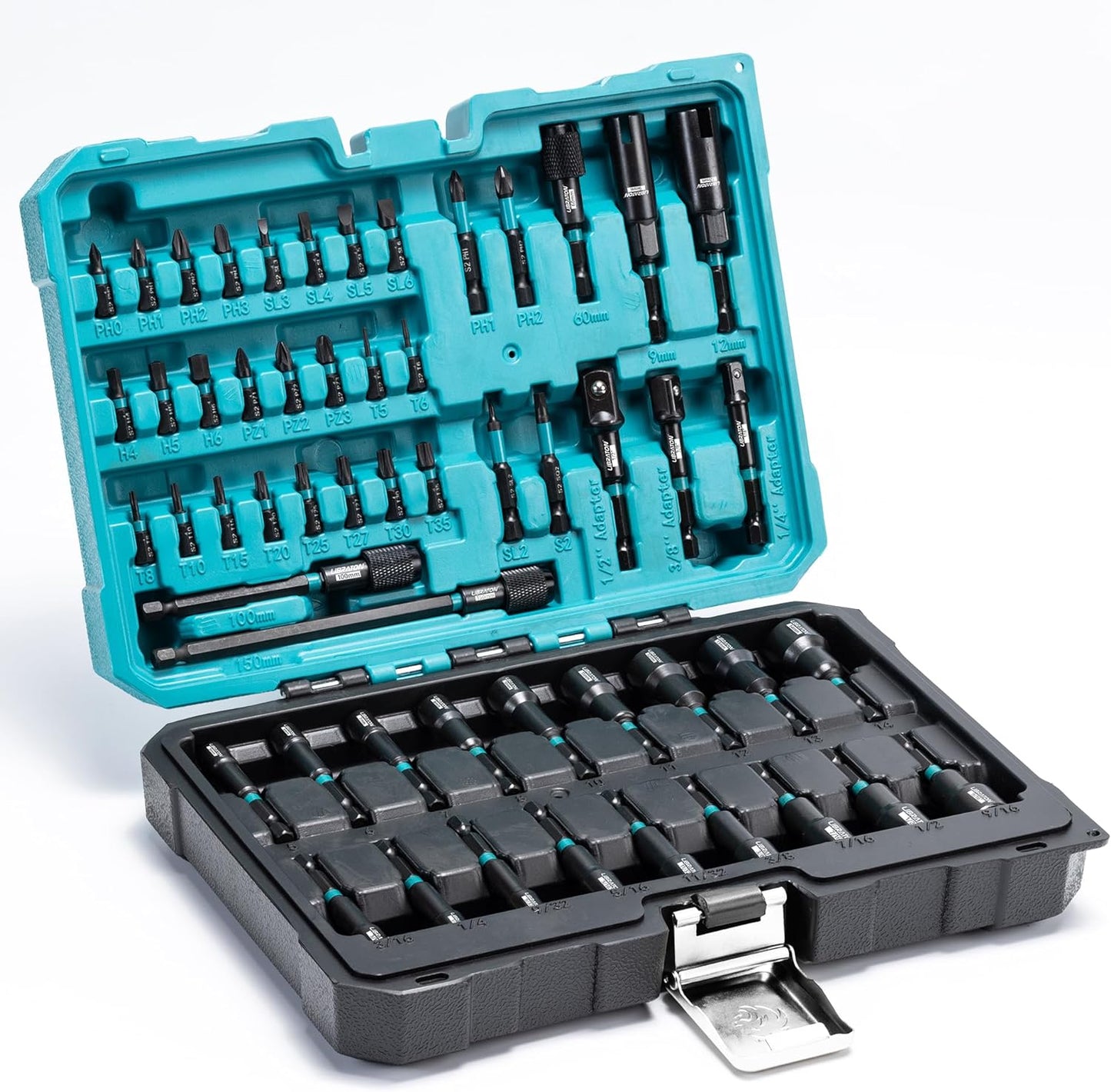 LIBRATON 54-Piece Magnetic Nut Driver Set - Complete 1/4" Impact Drill Bit Kit with Metric & SAE Drivers, Socket Adapters & Storage Box