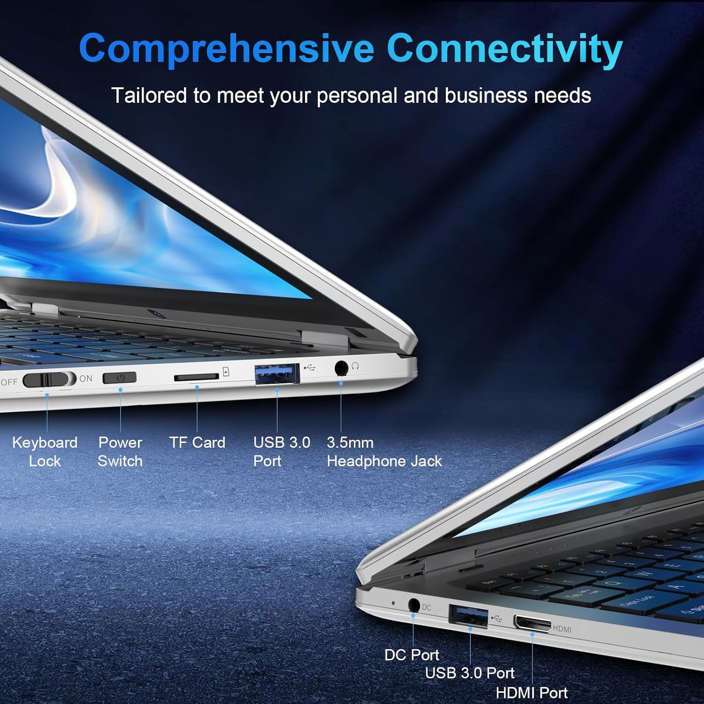 11.6" Laptop Touchscreen 360° Foldable Laptop PC 6GB RAM 128GB SSD FHD Display Laptop Computer Celeron N4020 with 256GB SD Card Dual Band Wifi Bluetooth 4.2 USB 3.0 * 1 HDMI*1 for Office Study Silver