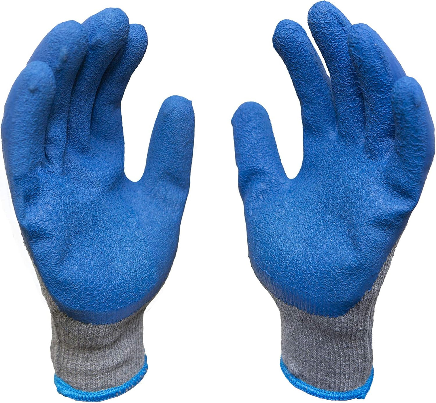 12 Pairs Large Double-Coated Rubber Latex Work Gloves – Heavy Duty Cotton Blend, Construction & Gardening Gloves, Blue