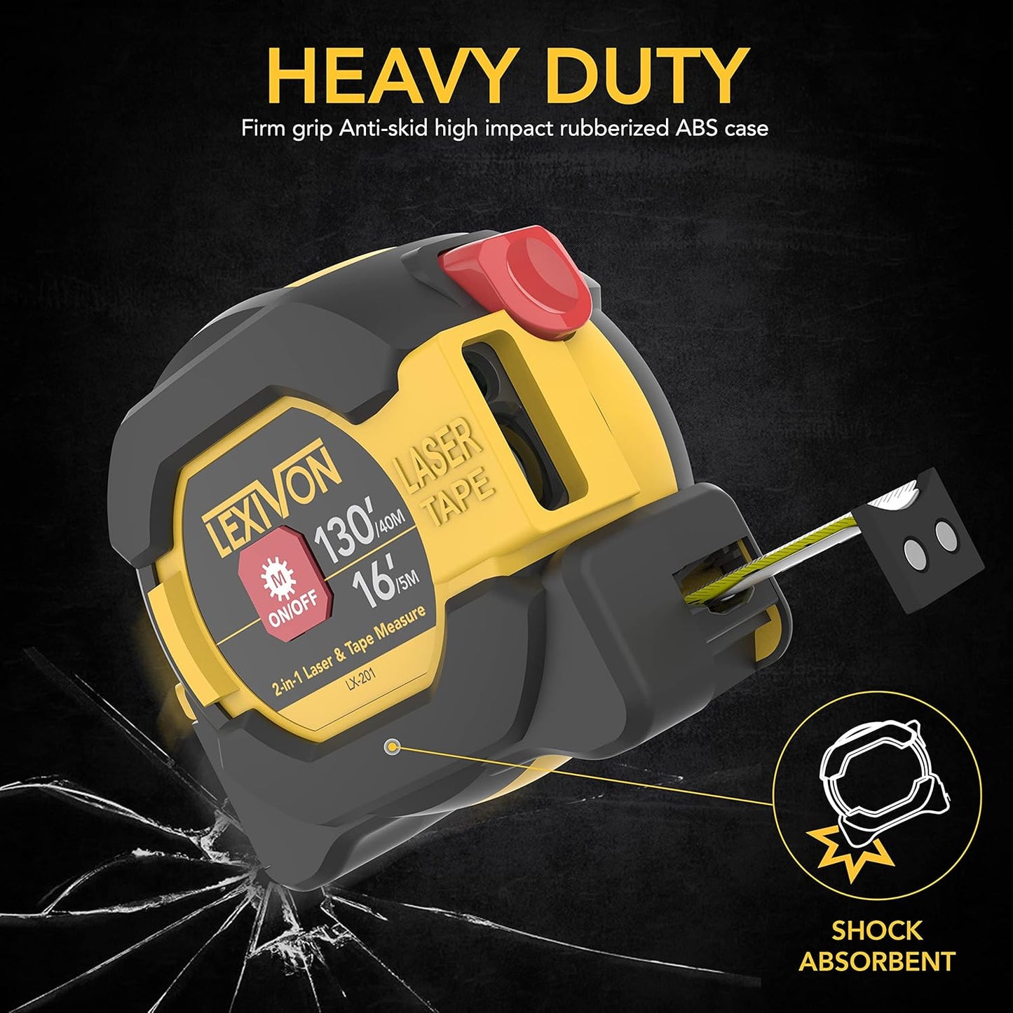LEXIVON LX-201 2-in-1 Digital Laser Tape Measure - 130ft/40m Laser Distance Meter with 16ft/5m AutoLock Measuring Tape