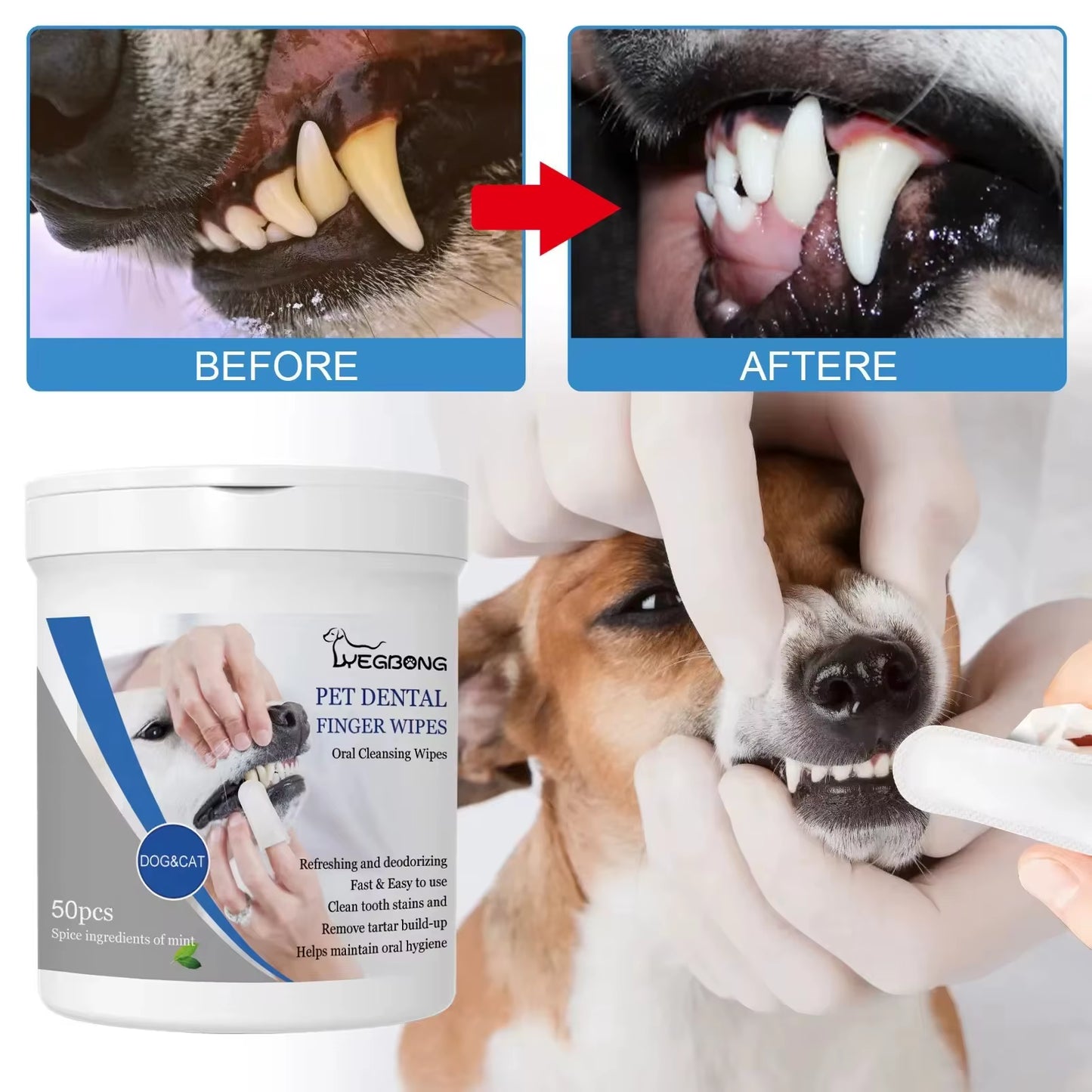 Pet Cleaning Wipes Dog Dental Finger Wipes Remove Tartar Deoderant Puppy Teeth Oral Cleaning Tool Cat Disposable Grooming Tools