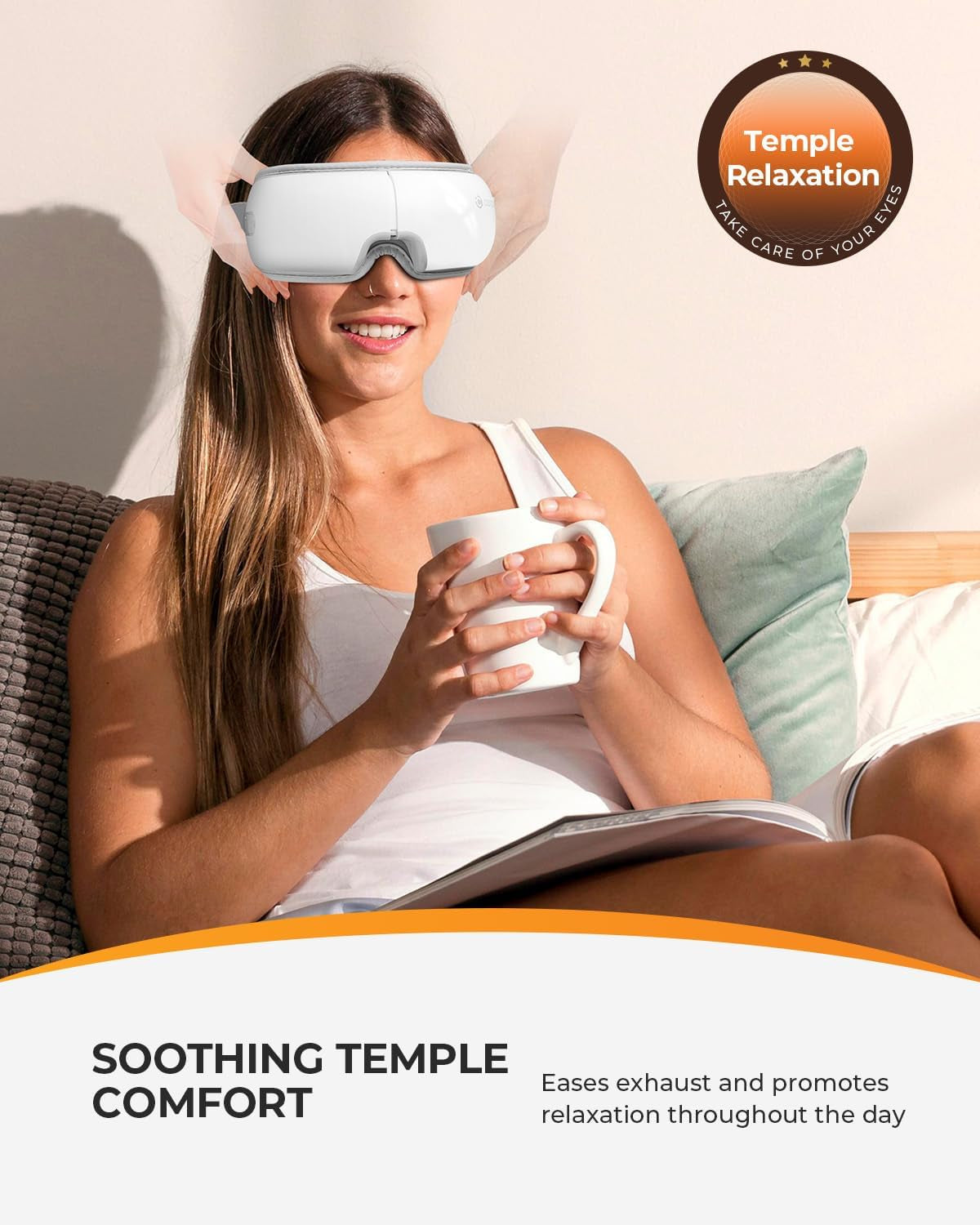 Heated Eye Mask, Electric Eye Care Device, Mothers Day Gifts for Mom, Birthday Gifts for Women, Men, Wife, Rechargeable Eye Relaxing Mask for Eye Relaxation, Improve Sleep, White