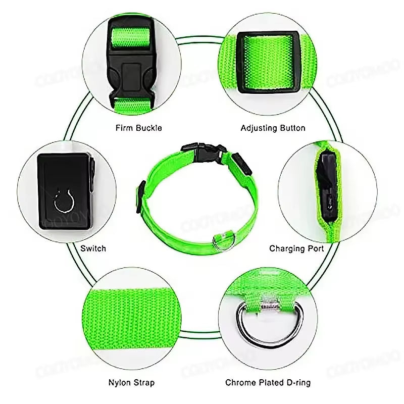 GlowSafe™ 3-in-1 LED USB Rechargeable Pet Collar – Adjustable Night Safety Collar for Dogs & Cats