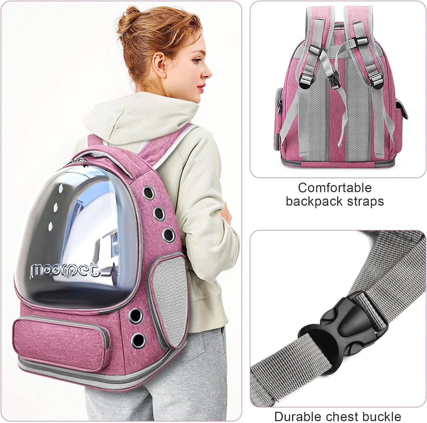Cat Backpack Carrier, Breathable Cat Bubble Backpack Large Space Cat Carrier Backpack for Kitty Small Dog, Foldable Airline Approved Cat Backpack, Transparent Cat Travel Backpack up to 20 Lbs (Pink)