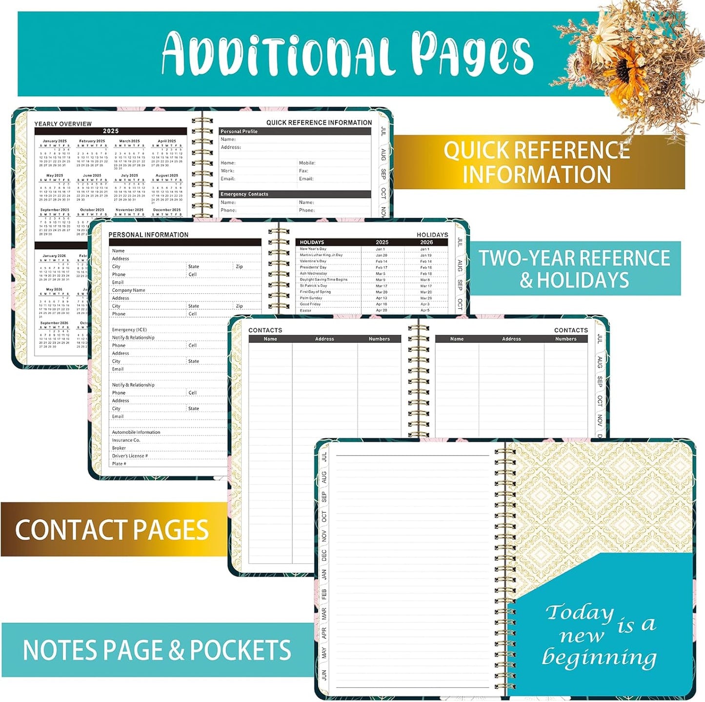 Planner 2025-2026,Agenda 2025-2026, July 2025 to June 2026 Monthly Weekly Calendar Planner with Month Tabs, 6.1" X 8.5" Hardcover Spiral Bound Cover for Daytimer Schedule Work School (A01)