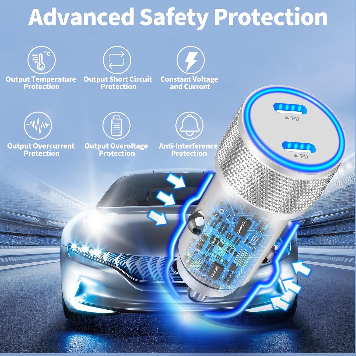 【Apple Mfi Certified】Iphone 16 Car Charger Fast Charging, 90W PD Power Cigarette Lighter USB-C Car Carplay Charger with 2Pack Type-C Cable for Iphone 16 Pro Max/15/15 Pro/Galaxy S24/S23/Pixel