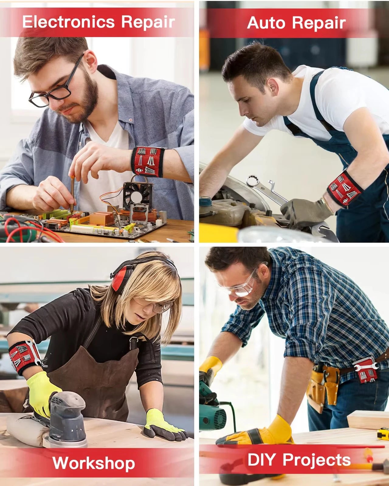 Professional Magnetic Wristband Tool Holder - Adjustable Electrician's Wrist Belt for Screws, Nails & Small Hardware