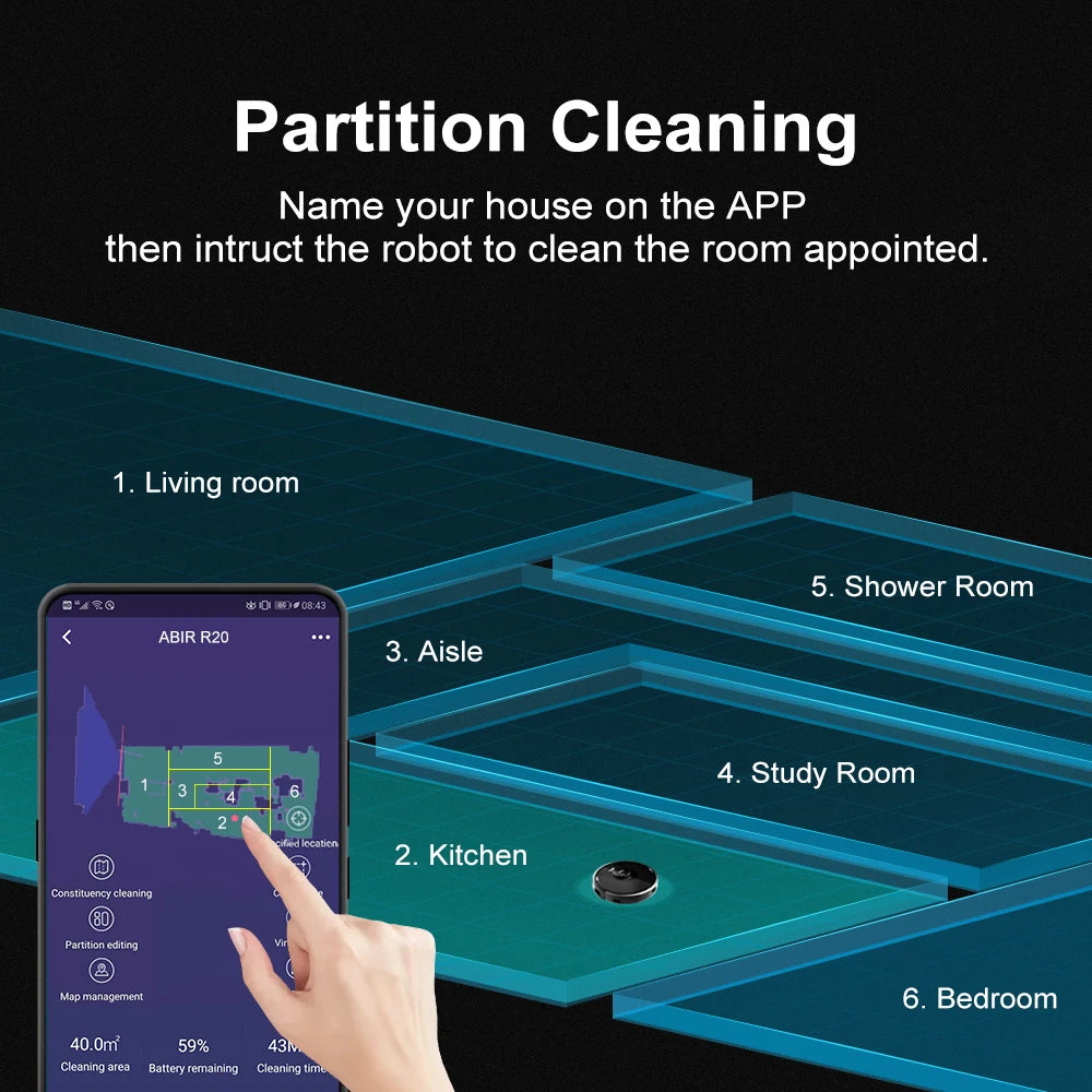 ABIR X8 Smart Laser Robot Vacuum - Multi-Floor Mapping with Zone Control & Restricted Area Technology