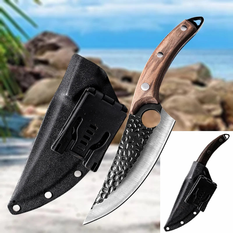 Professional Stainless Steel Boning Knife - Handmade Forged Chef's Knife for Meat, Fish & Outdoor Cooking