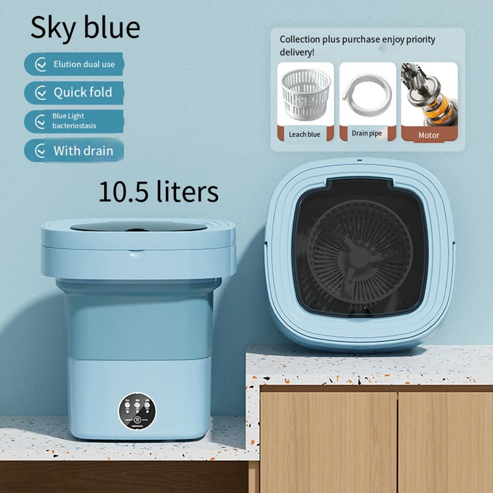 6L/11L Folding Portable Washing Machine with Spin Dryer – Mini Ultrasonic Washer for Clothes, Underwear, and Socks | Travel & Home Use | 110V/220V