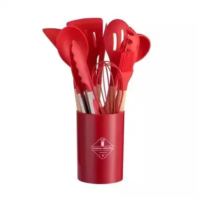 12-Piece Premium Silicone Kitchen Utensil Set - Non-Stick Cookware Tools with Wooden Handles