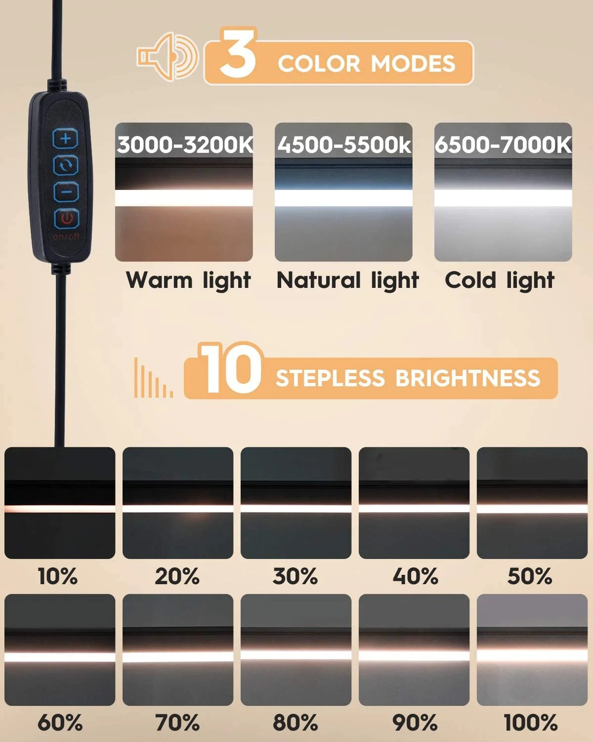 LED Folding Metal Desk Lamp Clip on Light Clamp Long Arm Diming Table Lamp 3 Colors Adjustable for Living Room Reading Computers