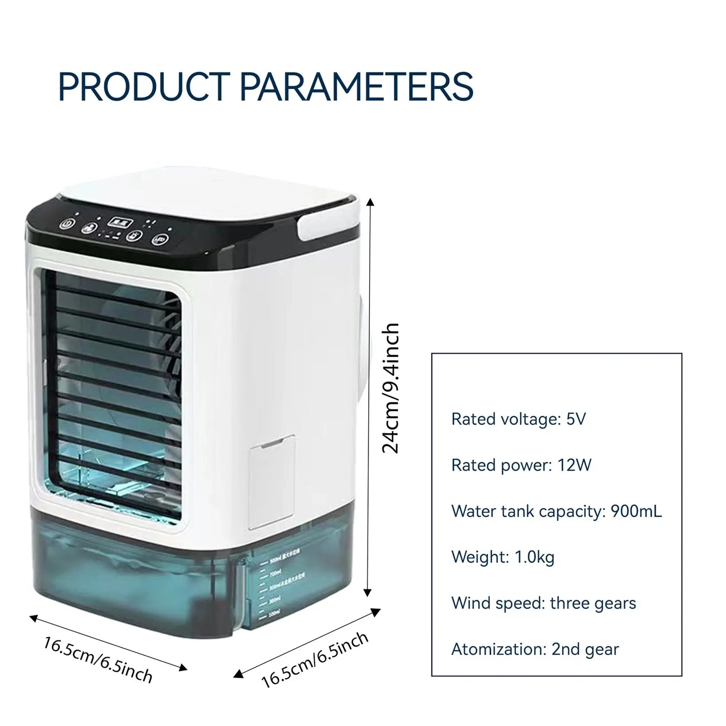 Portable 3-Speed Mini Air Conditioner – 900ML Air Cooler & Humidifier Fan for Bedroom and Office