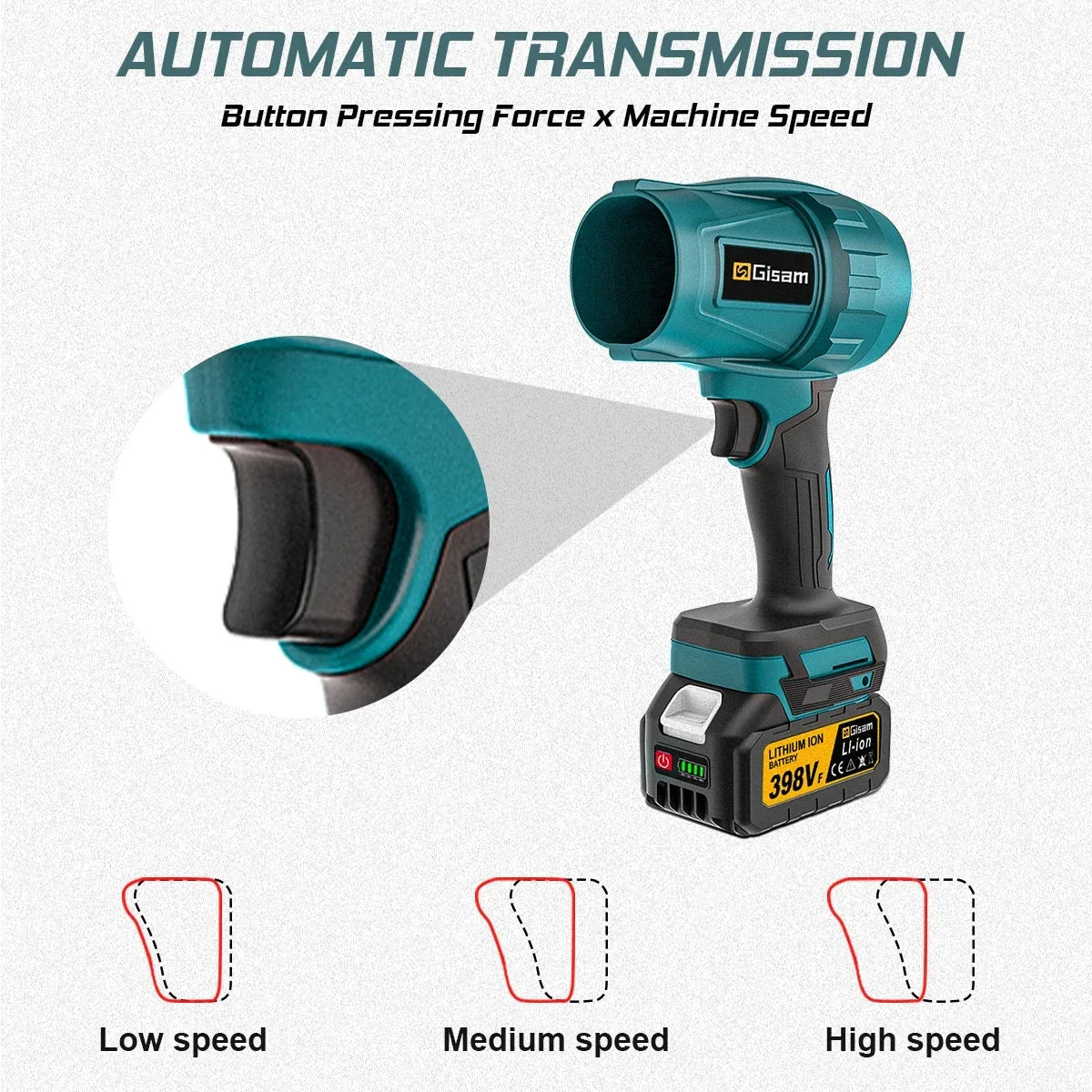 Gisam 200M/S Brushless Turbo Electric Blower - Professional Handheld Jet Fan & Car Dryer (Compatible with Makita 18V Battery)