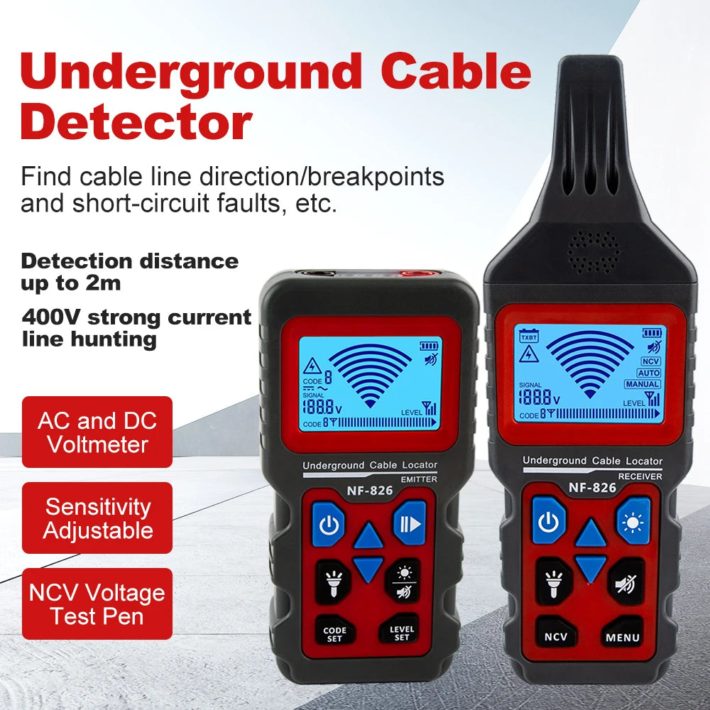 Noyafa NF-826 Professional Underground Cable Tracker - Anti-Interference Wire Locator & Pipe Detector