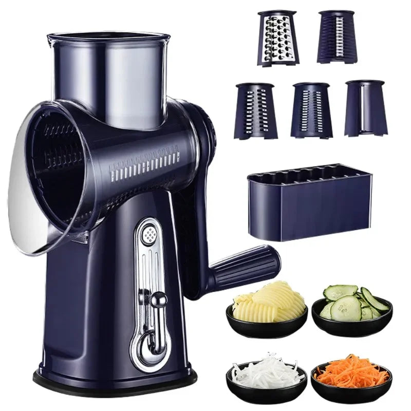 Multifunctional Manual Drum Grater & Vegetable Slicer – Rotary Cheese Grater, Food Shredder, and Meat Grinder