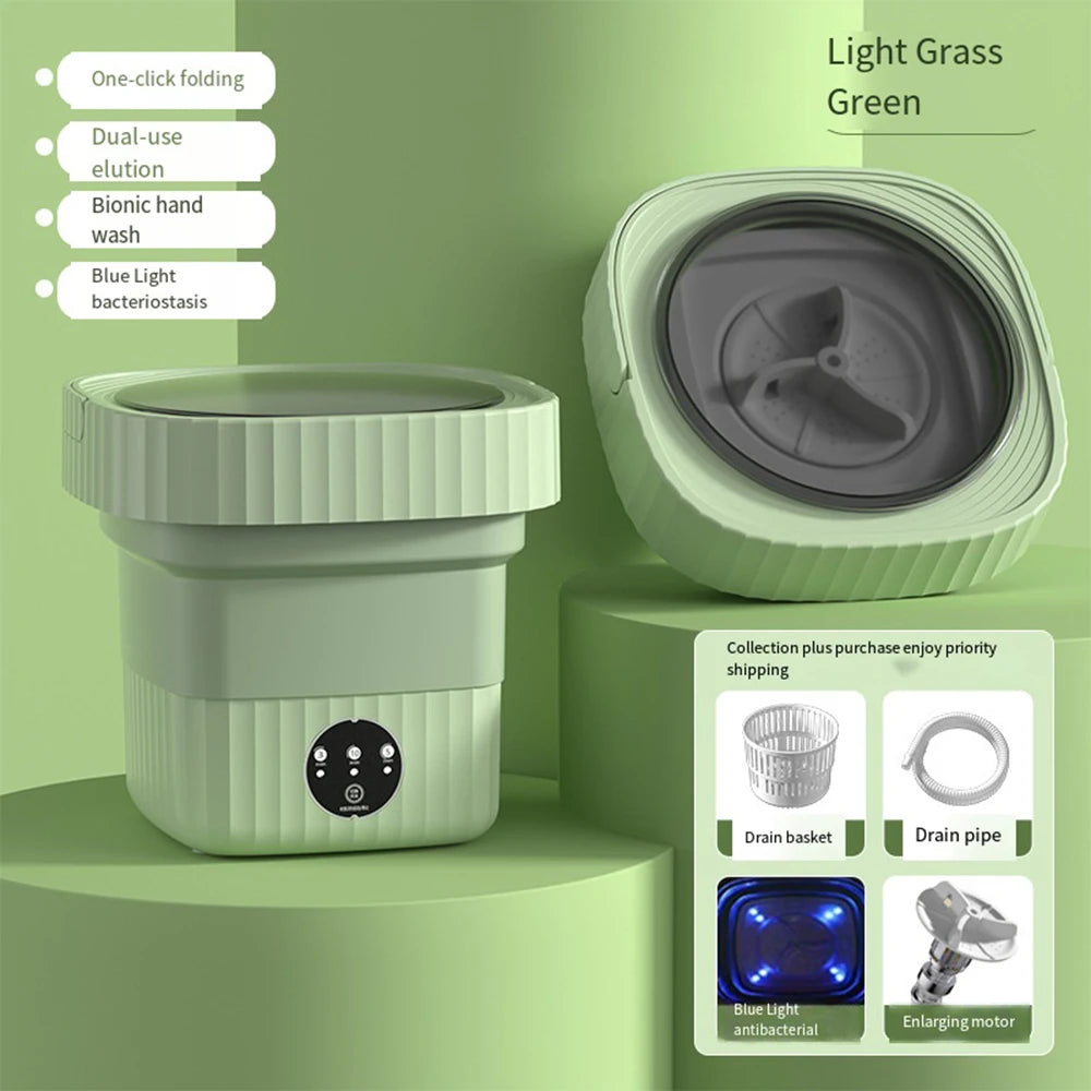 6L/11L Folding Portable Washing Machine with Spin Dryer – Mini Ultrasonic Washer for Clothes, Underwear, and Socks | Travel & Home Use | 110V/220V