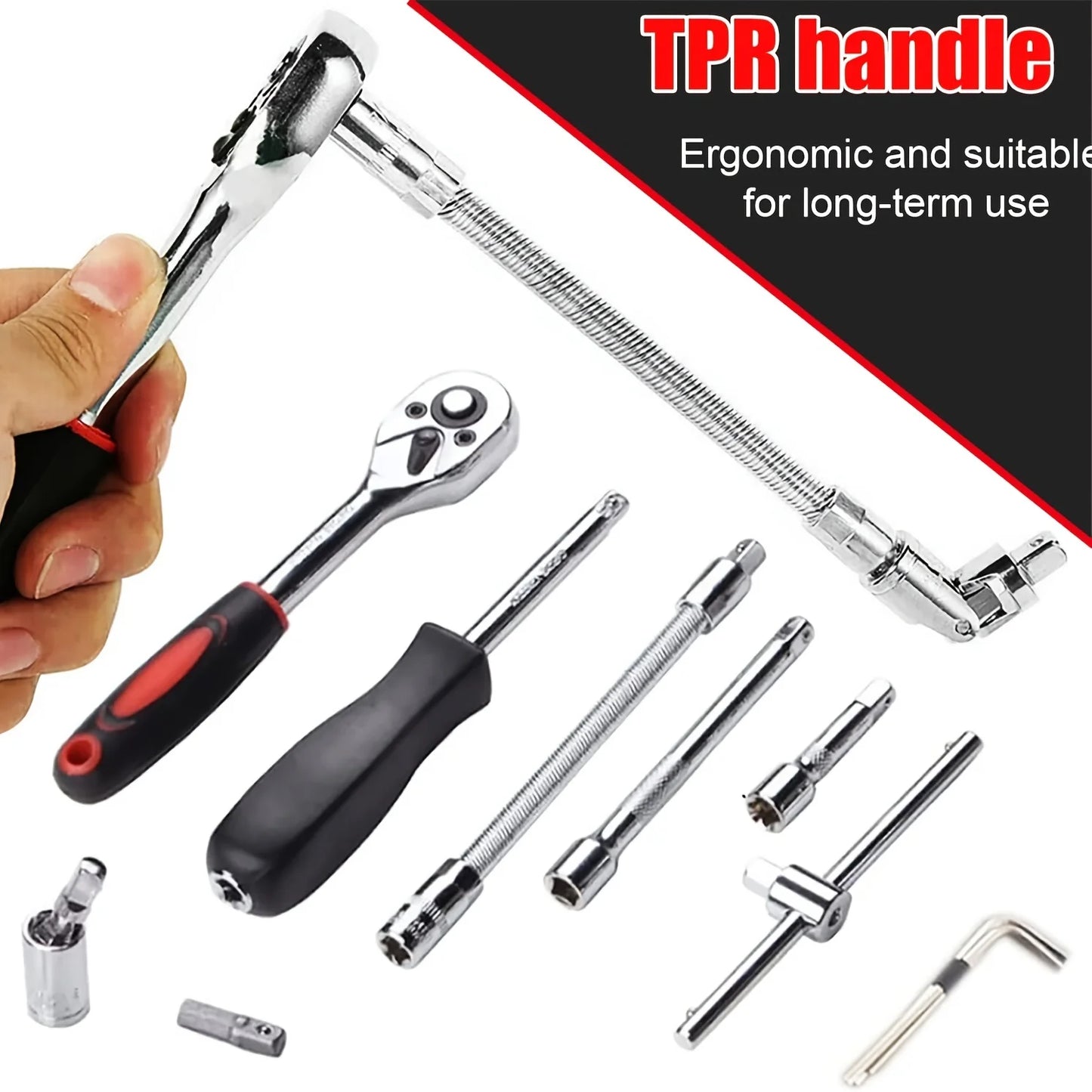 Professional 46-Piece Drive Socket Set - Complete 1/4" Ratchet & Wrench Kit with Metric Hex Bits