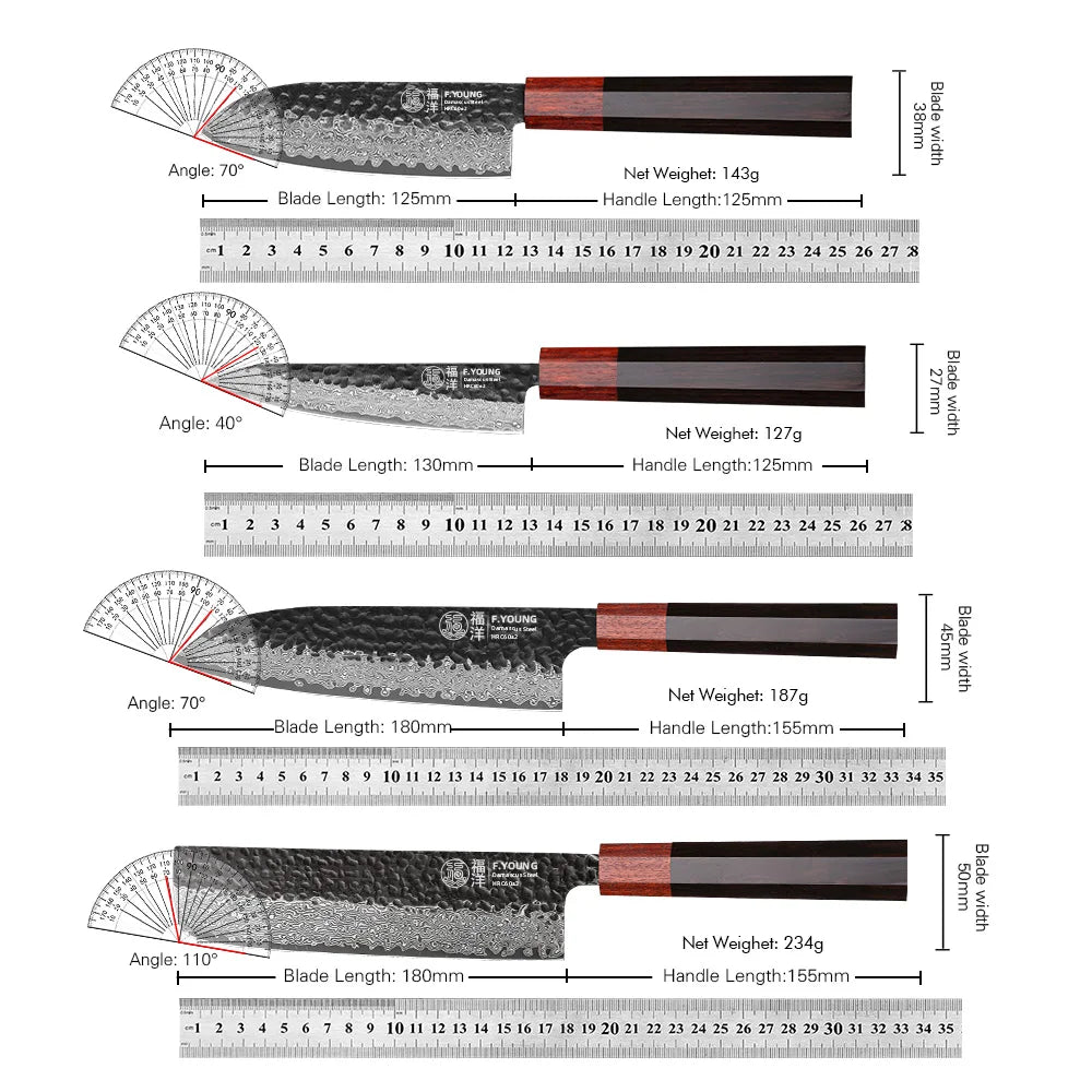 F.YOUNG Japanese Damascus Steel Chef Knife - Professional Hand-Forged Kitchen Knife for Meat Slicing, Sashimi & Precision Cutting