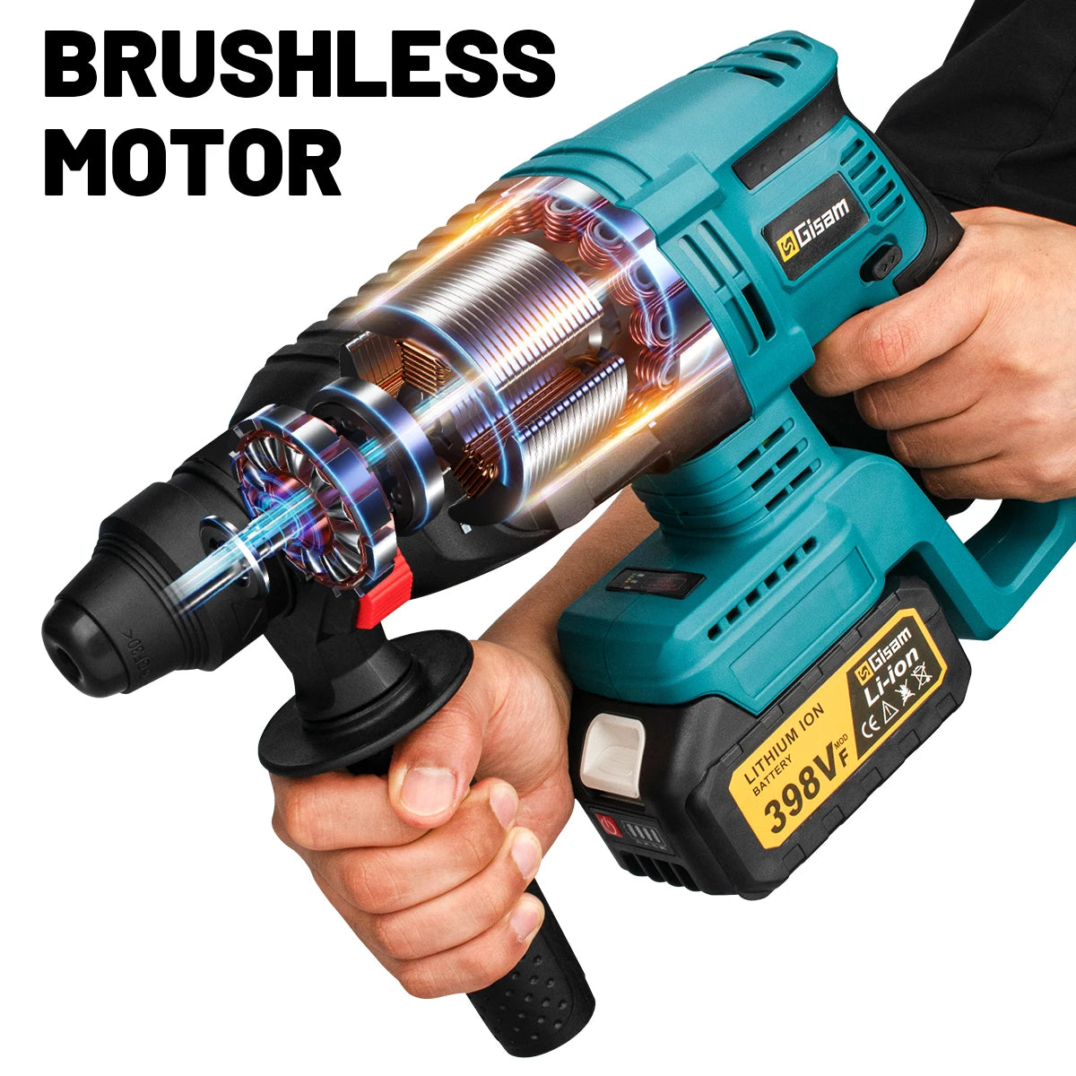 GISAM 26MM Brushless Electric Hammer Drill - Multifunctional Cordless Rotary Impact Tool (Tool Only - Makita 18V Battery Compatible)