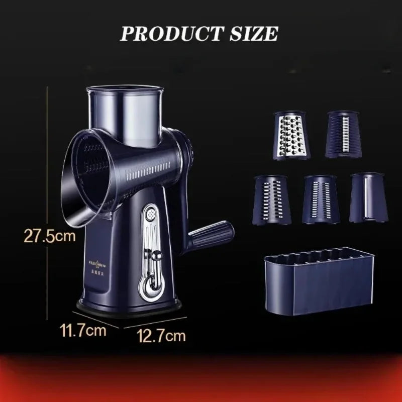 Multifunctional Manual Drum Grater & Vegetable Slicer – Rotary Cheese Grater, Food Shredder, and Meat Grinder