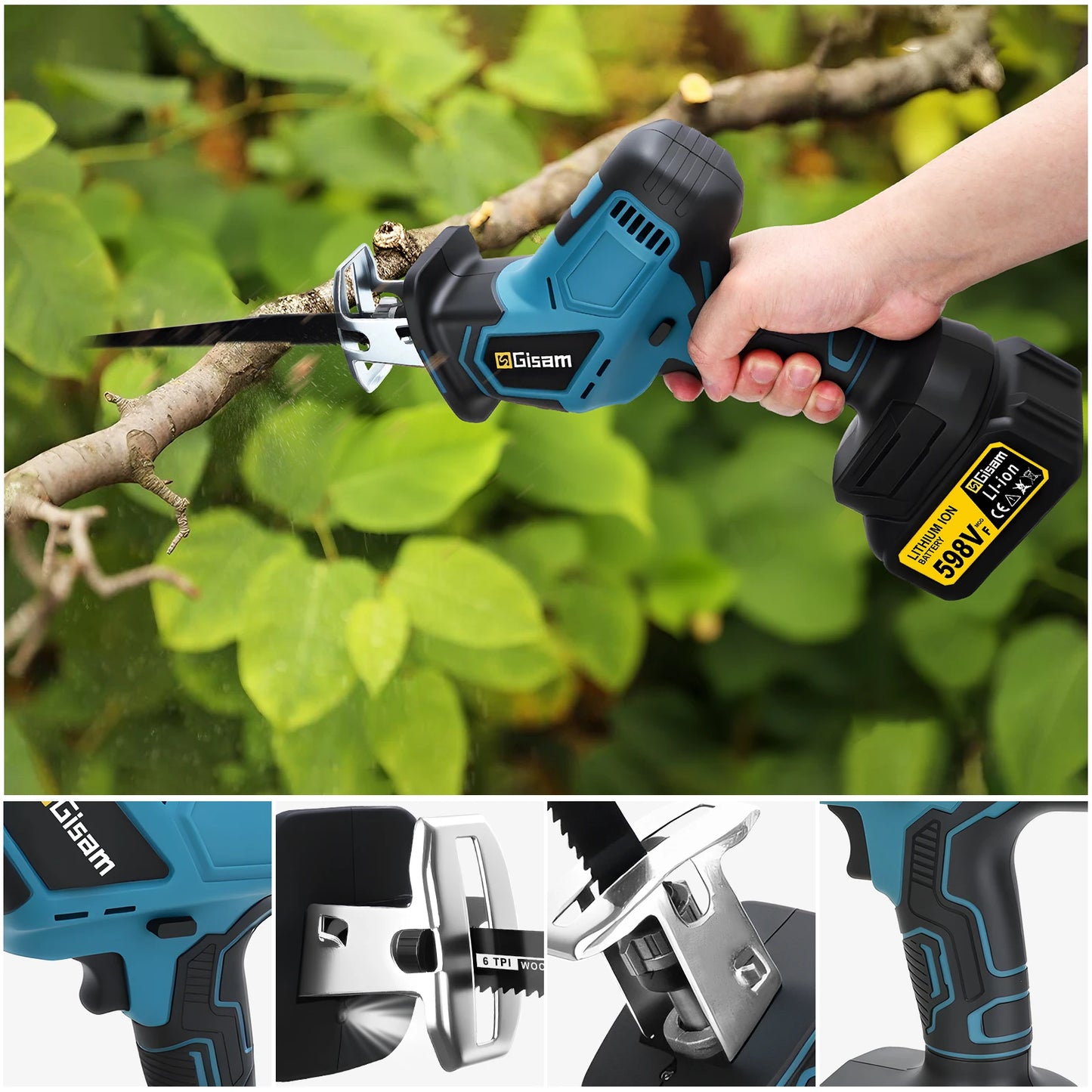 GISAM 12000SPM Brushless Reciprocating Saw - 3600W Cordless Electric Wood & Metal Cutting Tool (Tool Only - Makita 18V Battery Compatible)