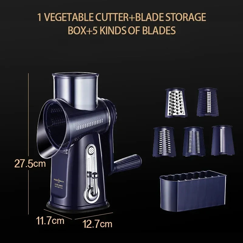 Multifunctional Manual Drum Grater & Vegetable Slicer – Rotary Cheese Grater, Food Shredder, and Meat Grinder