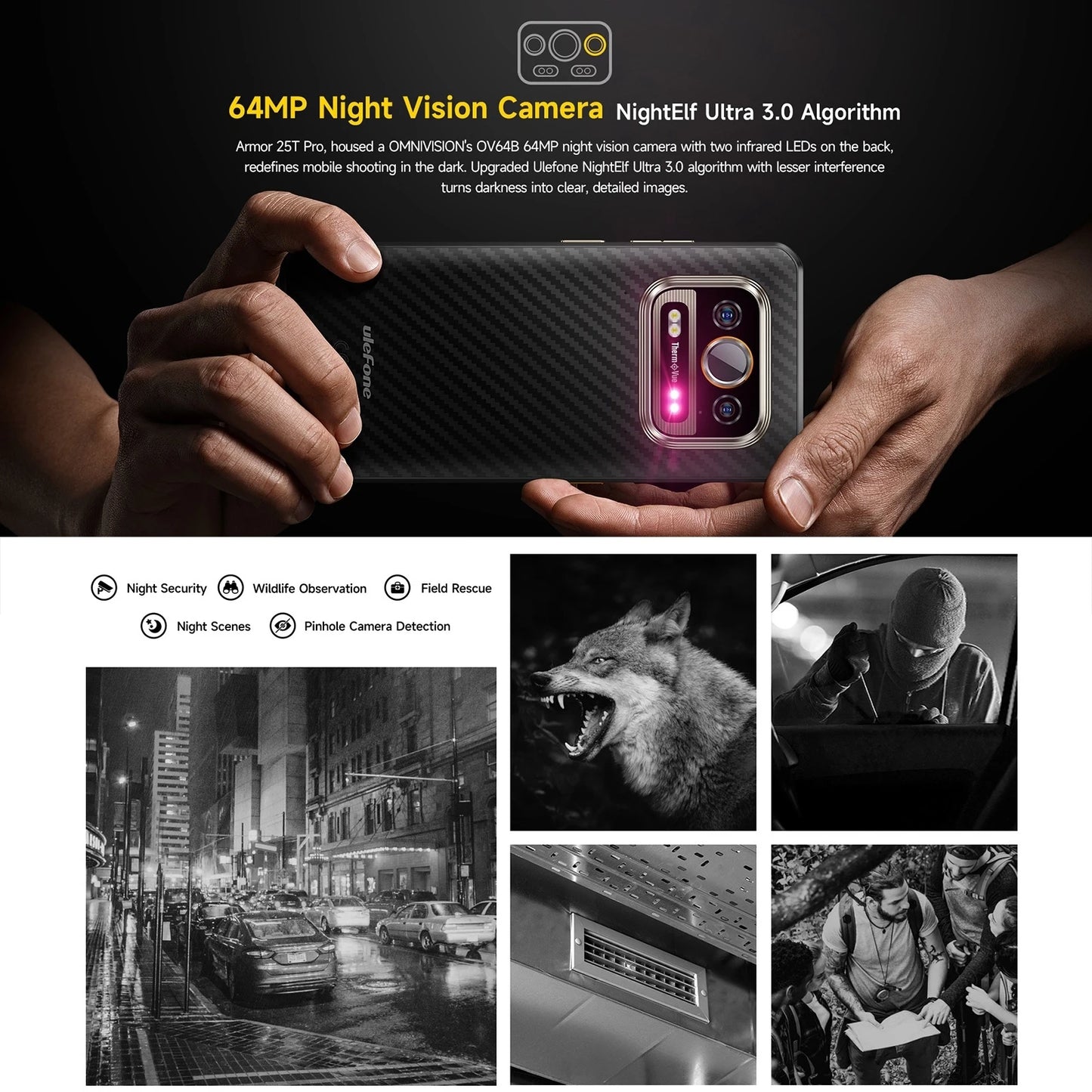 Ulefone Armor 25T Pro 5G Android 14 Thermal Imaging Rugged Phone 33W 50MP+64MP NFC Waterproof Smartphone
