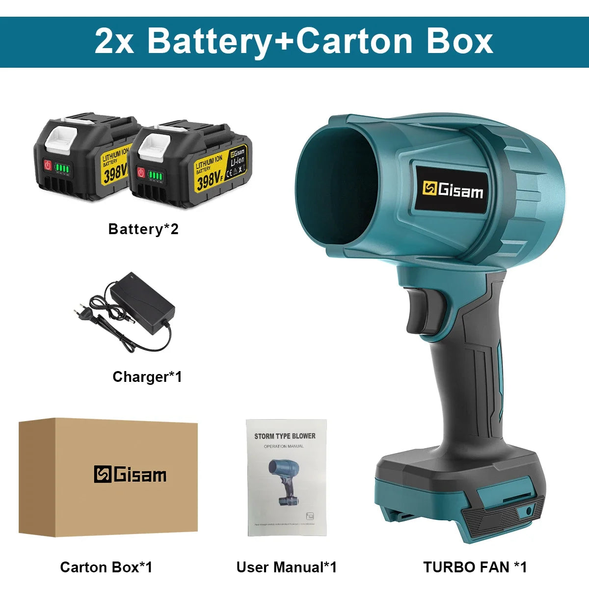 Gisam 200M/S Brushless Turbo Electric Blower - Professional Handheld Jet Fan & Car Dryer (Compatible with Makita 18V Battery)