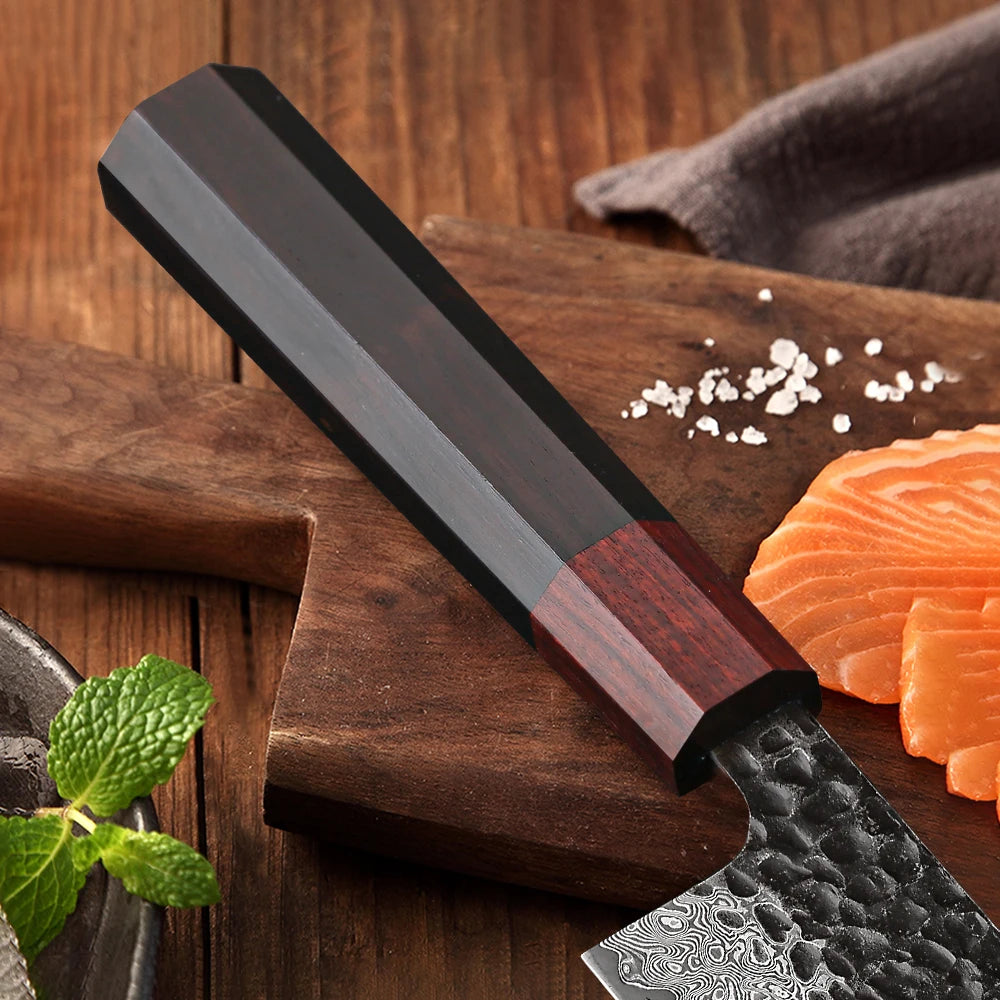 F.YOUNG Japanese Damascus Steel Chef Knife - Professional Hand-Forged Kitchen Knife for Meat Slicing, Sashimi & Precision Cutting