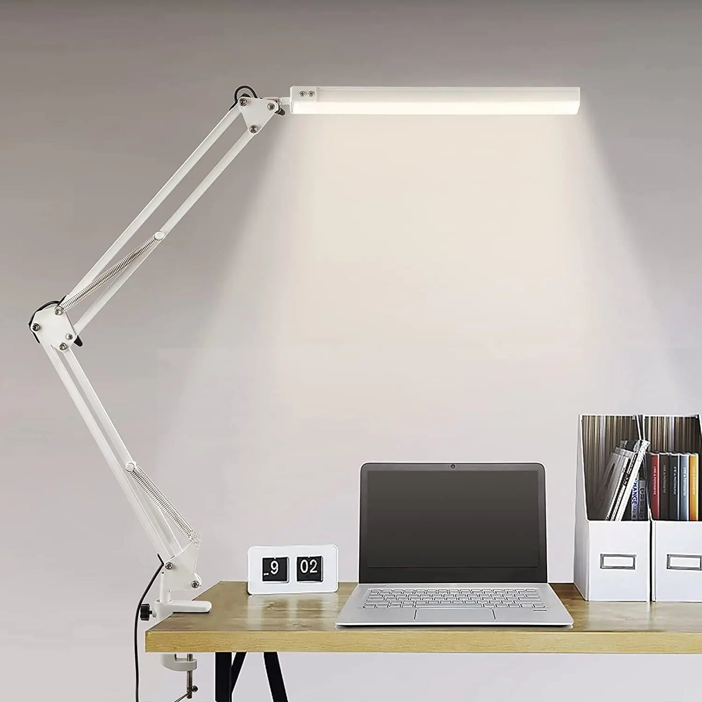 LED Folding Metal Desk Lamp Clip on Light Clamp Long Arm Diming Table Lamp 3 Colors Adjustable for Living Room Reading Computers