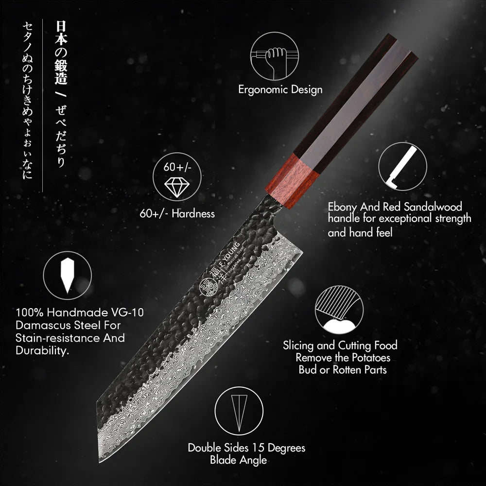F.YOUNG Japanese Damascus Steel Chef Knife - Professional Hand-Forged Kitchen Knife for Meat Slicing, Sashimi & Precision Cutting