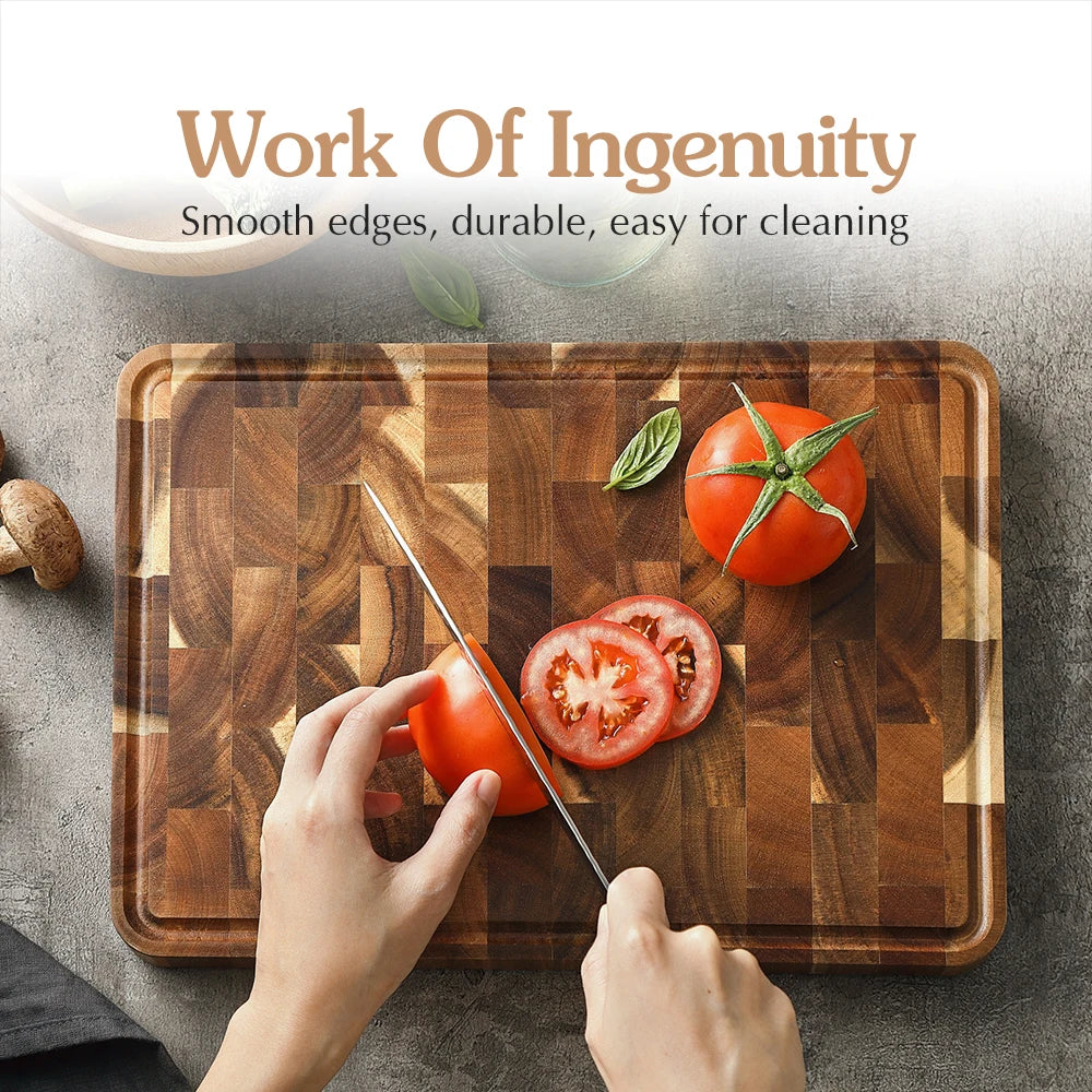 XINZUO Premium Acacia Wood Cutting Board - Non-Slip Kitchen Chopping Block for Bread, Fruit & Meat Preparation