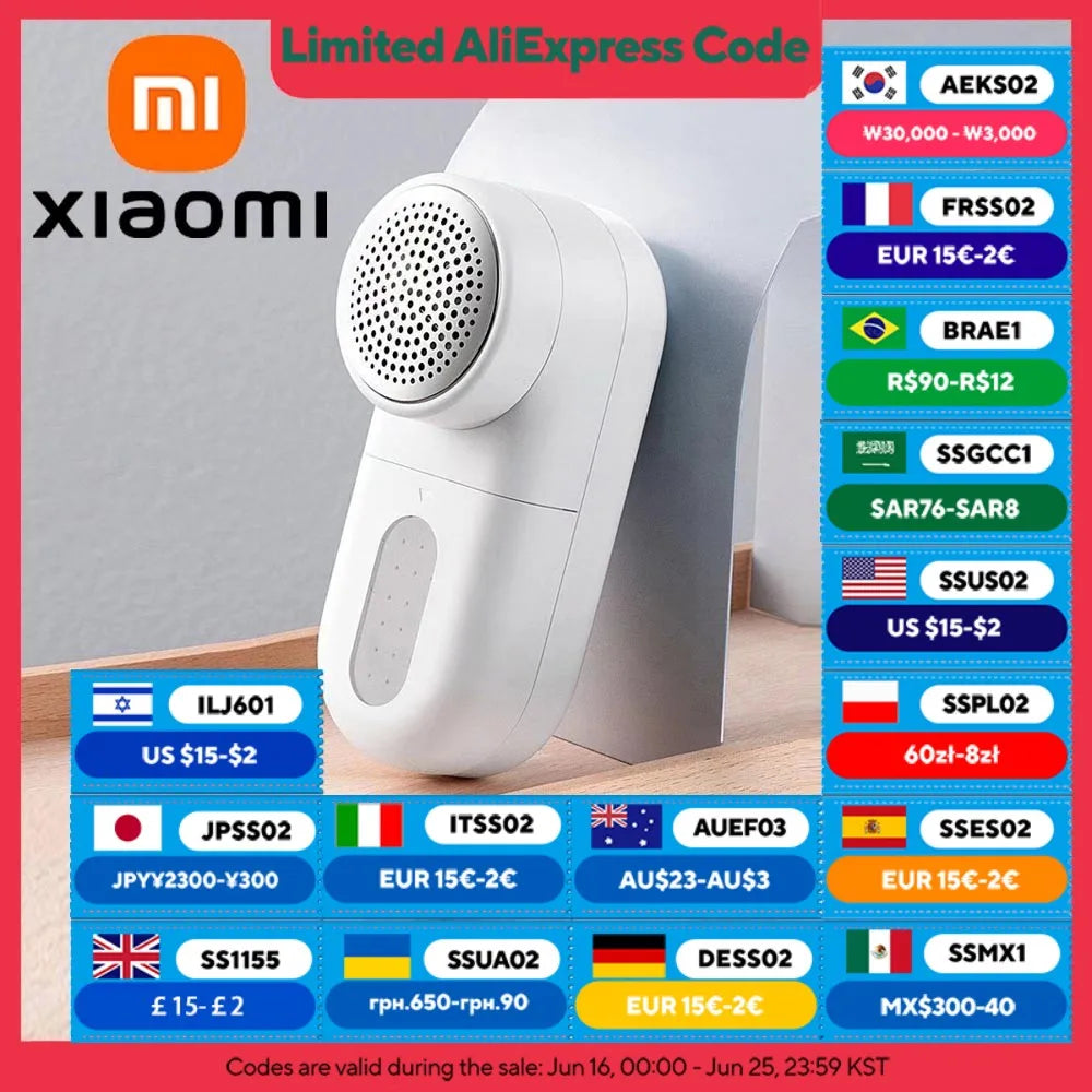 XIAOMI MIJIA Professional Lint Remover - 5-Blade USB Rechargeable Fabric Shaver with 180-Minute Battery Life