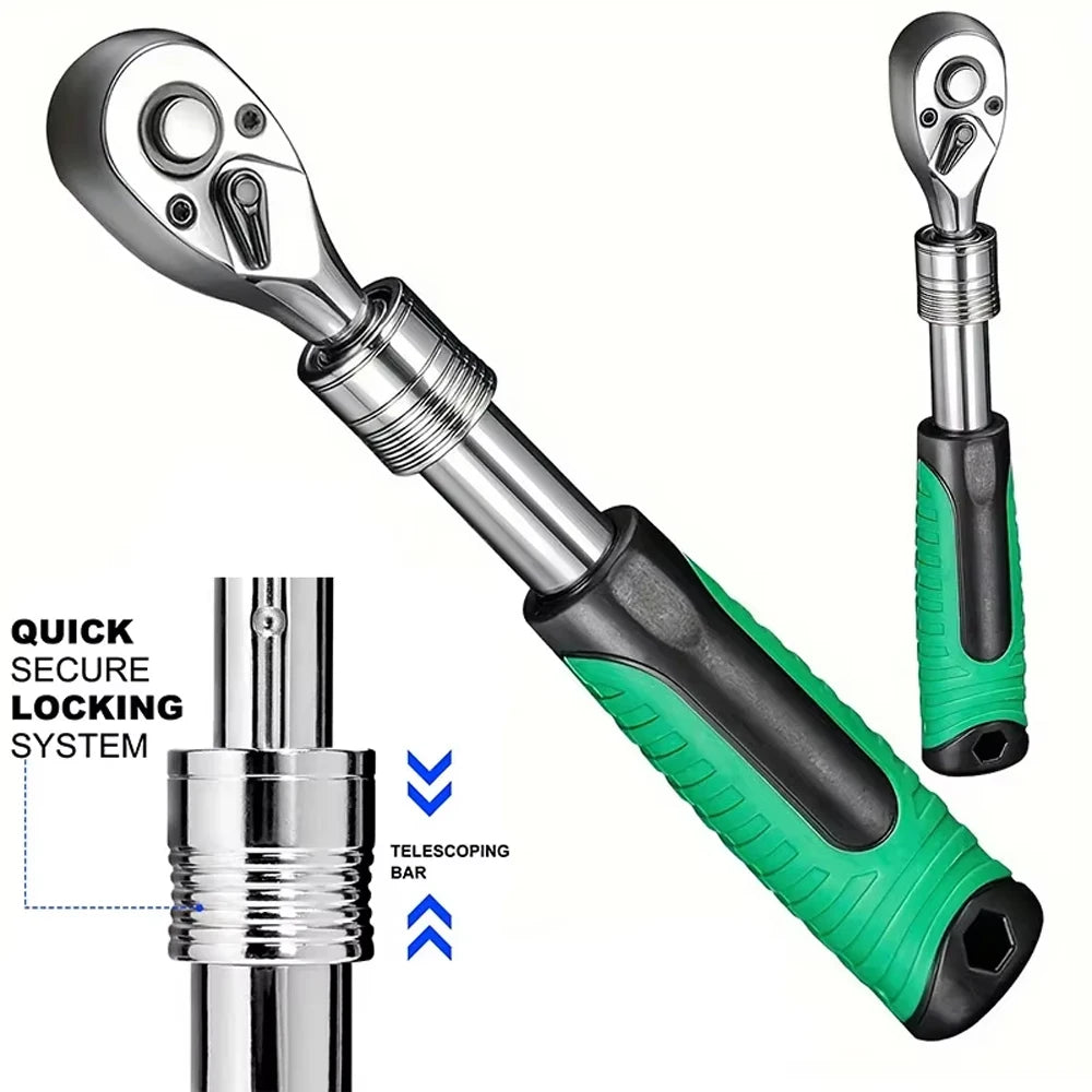 Professional Multi-Drive Retractable Ratchet - 1/4", 3/8" & 1/2" Drive with 72-Tooth Precision
