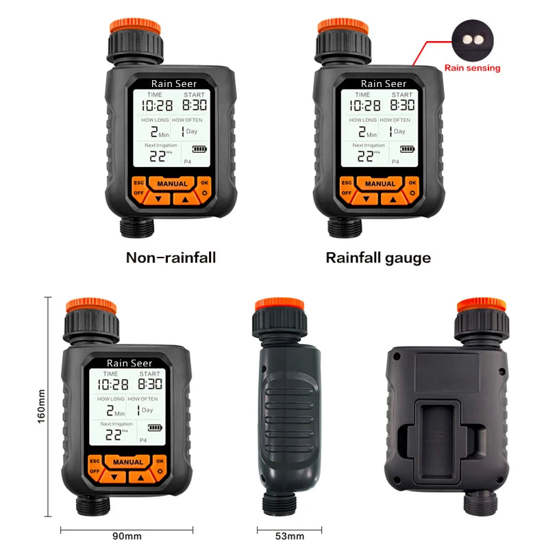 Rain Seer Smart Garden Irrigation Timer - Large LCD Display Waterproof Automatic Watering Controller with Rainfall Detection
