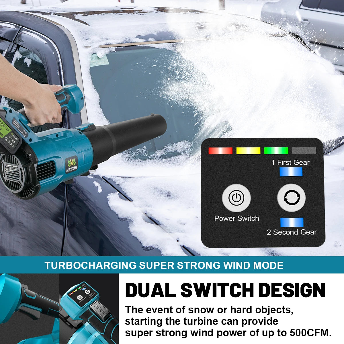 GISAM Brushless Electric Turbo Blower - 2-Speed Cordless Leaf & Snow Blower for Cleaning (Tool Only - Makita 18V Battery Compatible)