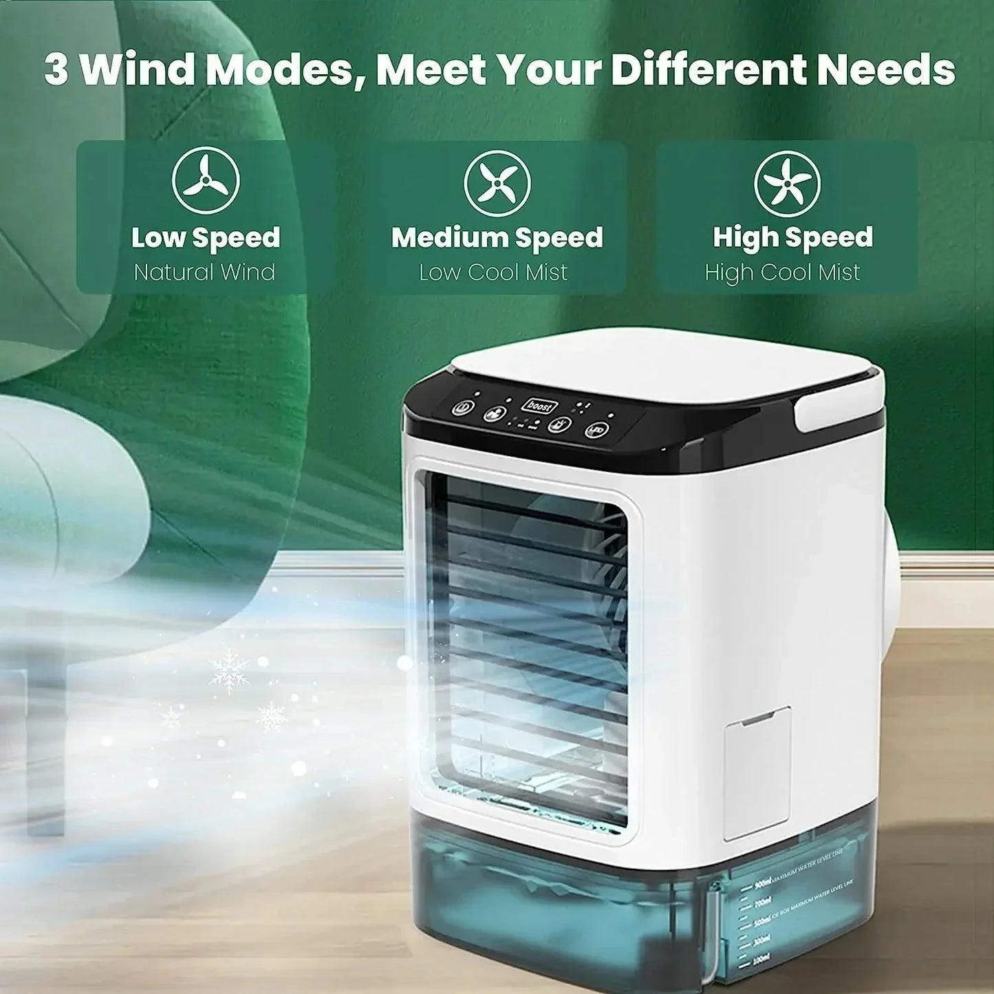 Portable 3-Speed Mini Air Conditioner – 900ML Air Cooler & Humidifier Fan for Bedroom and Office