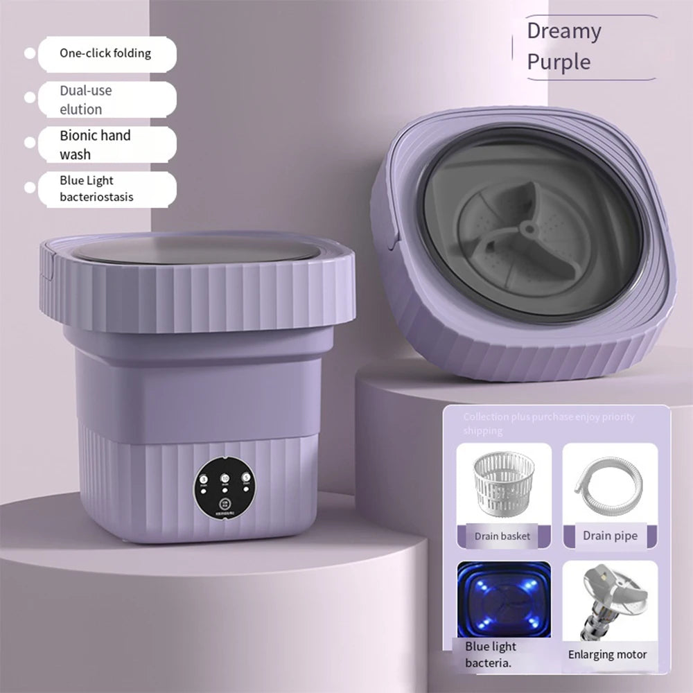 6L/11L Folding Portable Washing Machine with Spin Dryer – Mini Ultrasonic Washer for Clothes, Underwear, and Socks | Travel & Home Use | 110V/220V