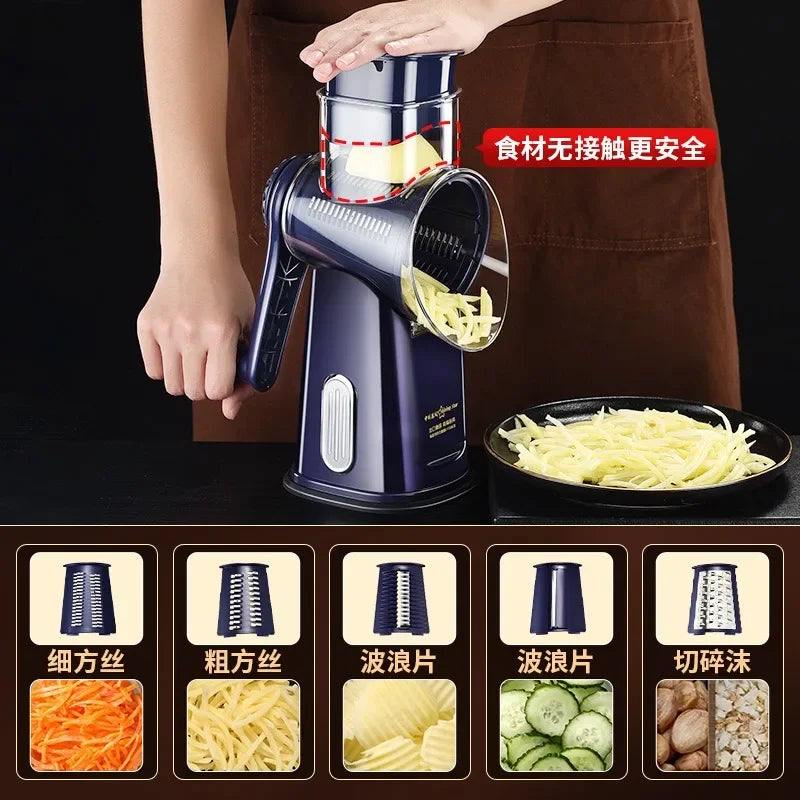 Multifunctional Manual Drum Grater & Vegetable Slicer – Rotary Cheese Grater, Food Shredder, and Meat Grinder