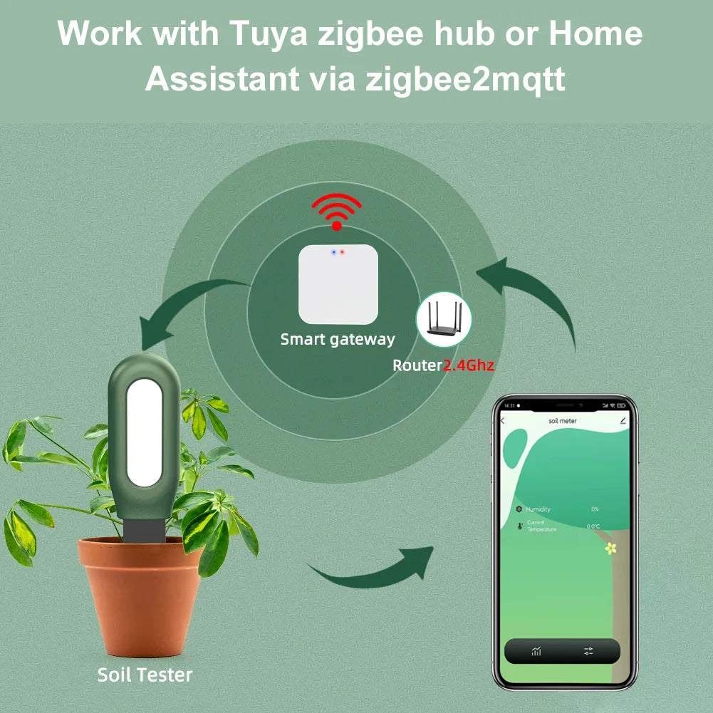 Haozee Smart Zigbee Soil Monitor - WiFi Plant Care System with Temperature & Humidity Detection for Garden Automation