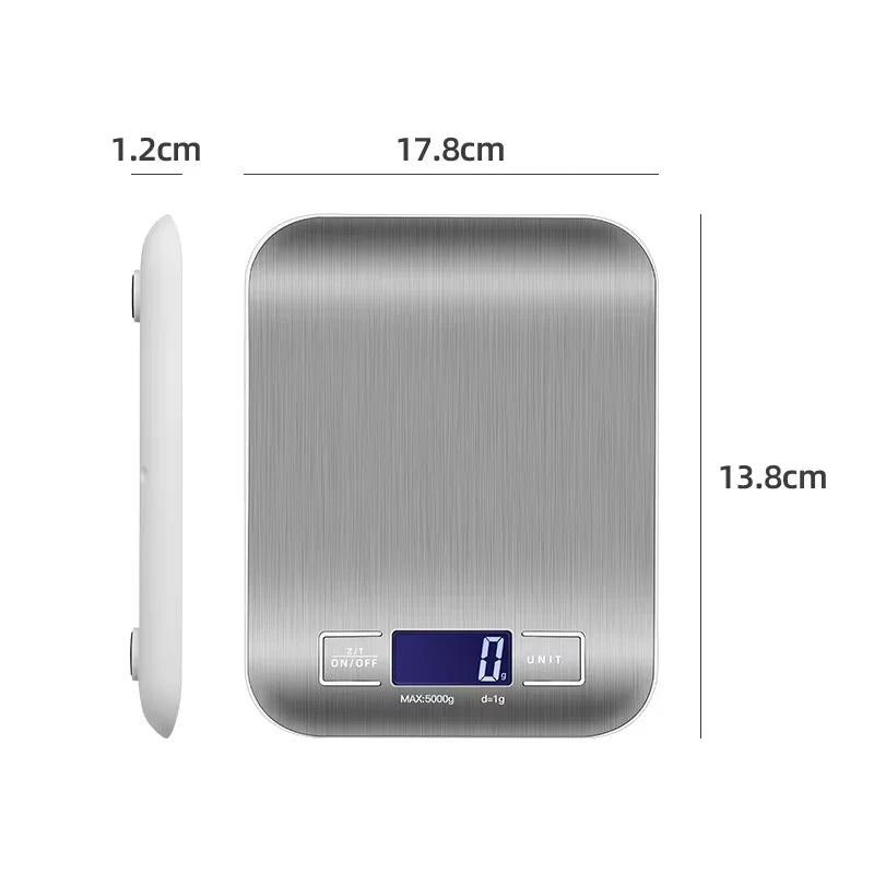 Professional Digital Kitchen Scale 5kg Capacity - Waterproof Stainless Steel Food Scale with LCD Display, High-Precision 1g Accuracy for Cooking & Baking