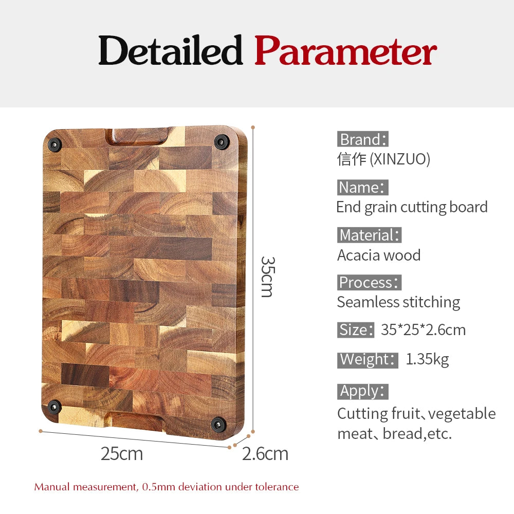 XINZUO Premium Acacia Wood Cutting Board - Non-Slip Kitchen Chopping Block for Bread, Fruit & Meat Preparation