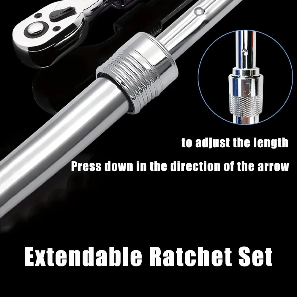 Professional Multi-Drive Retractable Ratchet - 1/4", 3/8" & 1/2" Drive with 72-Tooth Precision