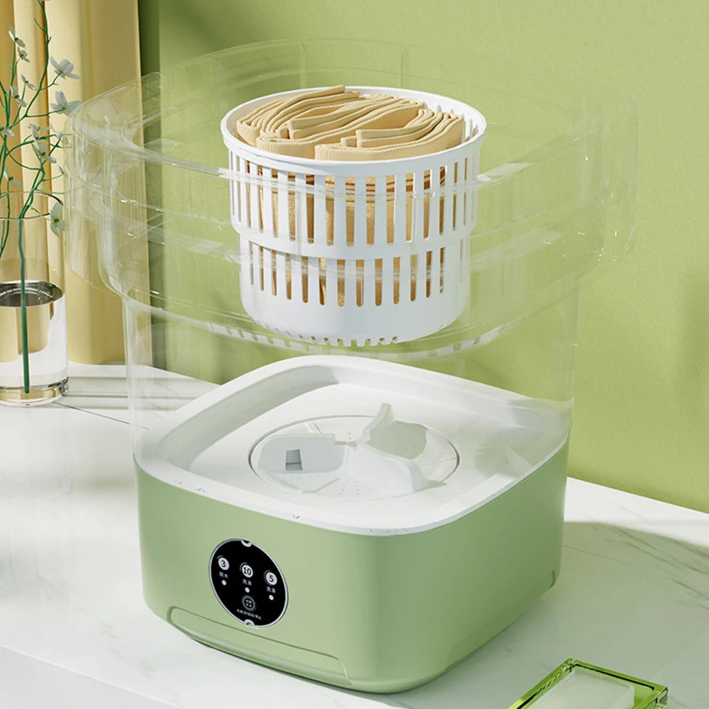 6L/11L Folding Portable Washing Machine with Spin Dryer – Mini Ultrasonic Washer for Clothes, Underwear, and Socks | Travel & Home Use | 110V/220V