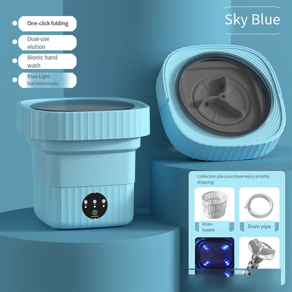 6L/11L Folding Portable Washing Machine with Spin Dryer – Mini Ultrasonic Washer for Clothes, Underwear, and Socks | Travel & Home Use | 110V/220V