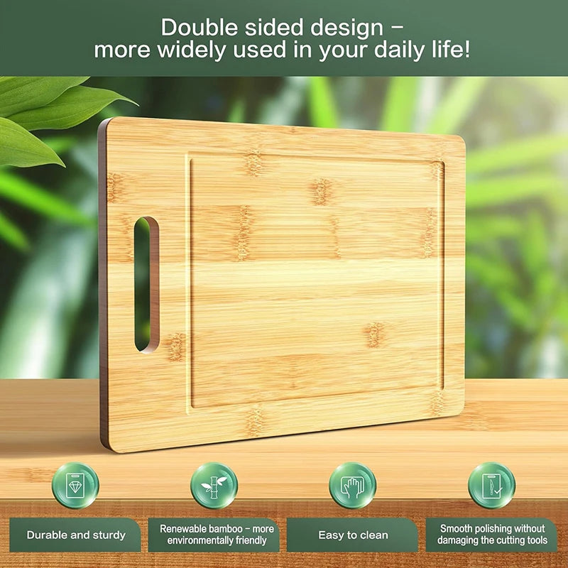Premium Bamboo Wooden Cutting Board - Thickened Kitchen Chopping Board for Meat, Vegetables & Fruit Preparation