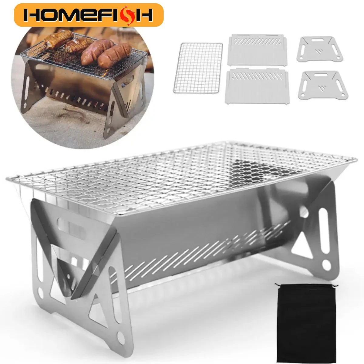 CampMaster Multi-Function Stainless Steel BBQ Grill & Firewood Stove – Portable Outdoor Grill Rack for Camping, Picnics & Tailgating