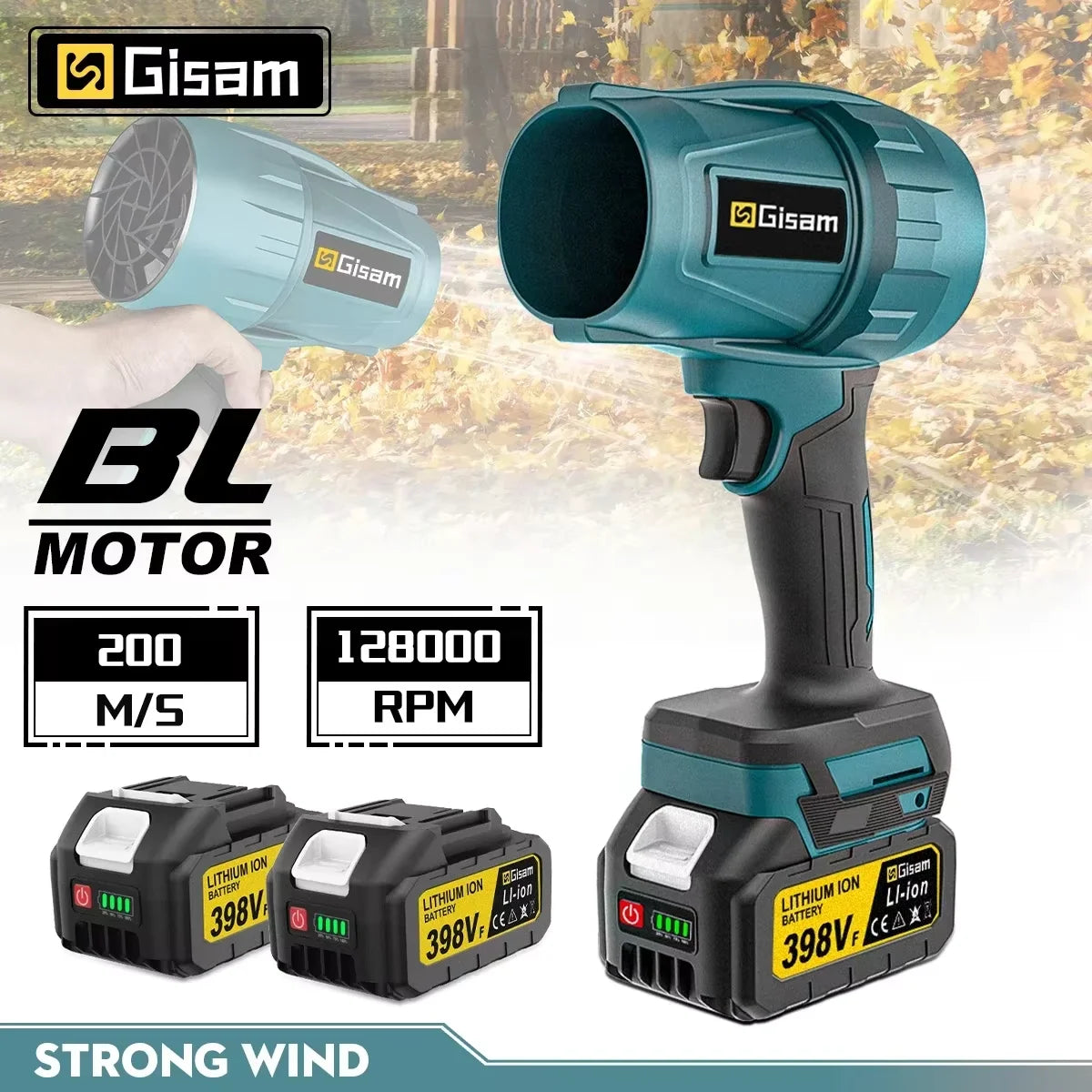 Gisam 200M/S Brushless Turbo Electric Blower - Professional Handheld Jet Fan & Car Dryer (Compatible with Makita 18V Battery)