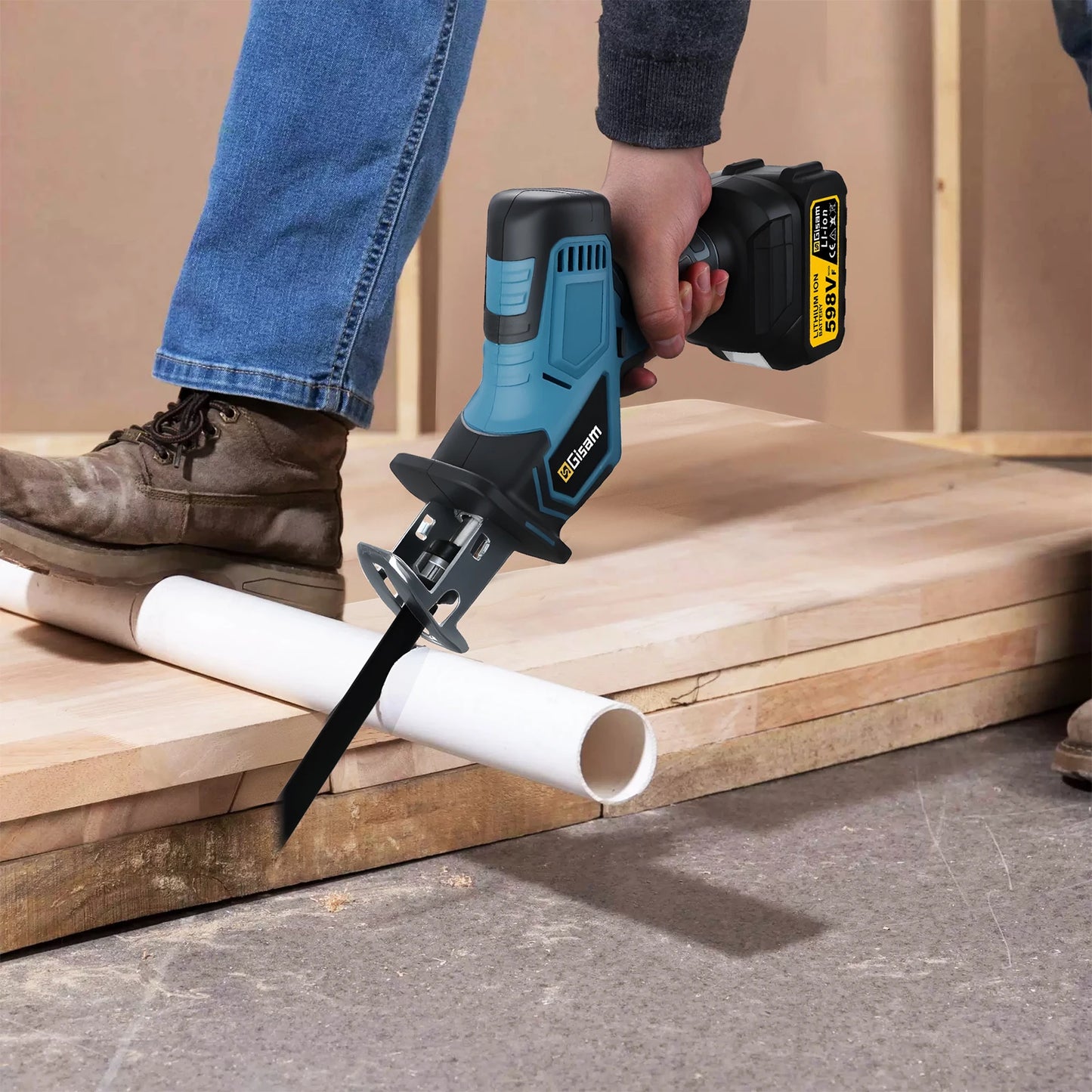 GISAM 12000SPM Brushless Reciprocating Saw - 3600W Cordless Electric Wood & Metal Cutting Tool (Tool Only - Makita 18V Battery Compatible)